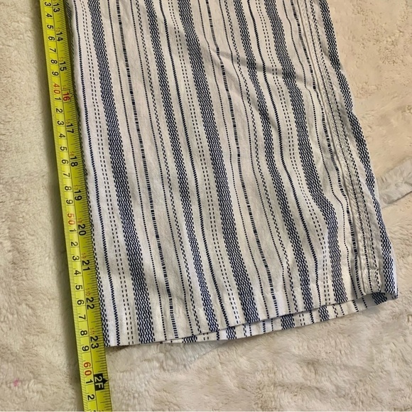 SO Linen Pants Medium White Blue Striped Smocked Waistband Ties Pockets - Picture 13 of 13